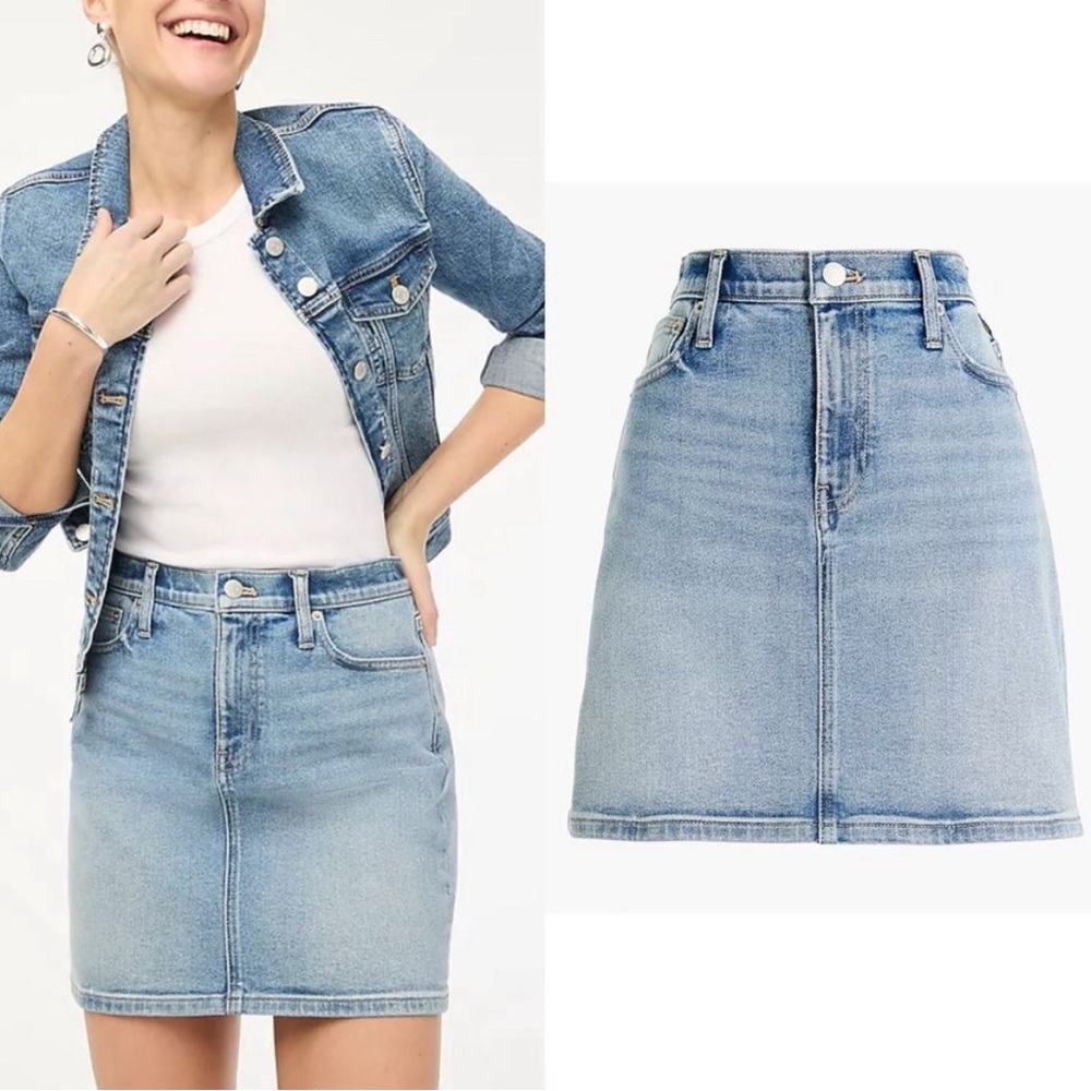 J Crew Denim Mini Skirt Indigo Blue A Line Silhouette 14